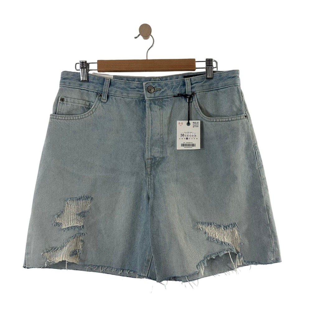 Zara The Distress Bleach Bermuda Shorts Light Wash Distressed 100% Cotton Size 6